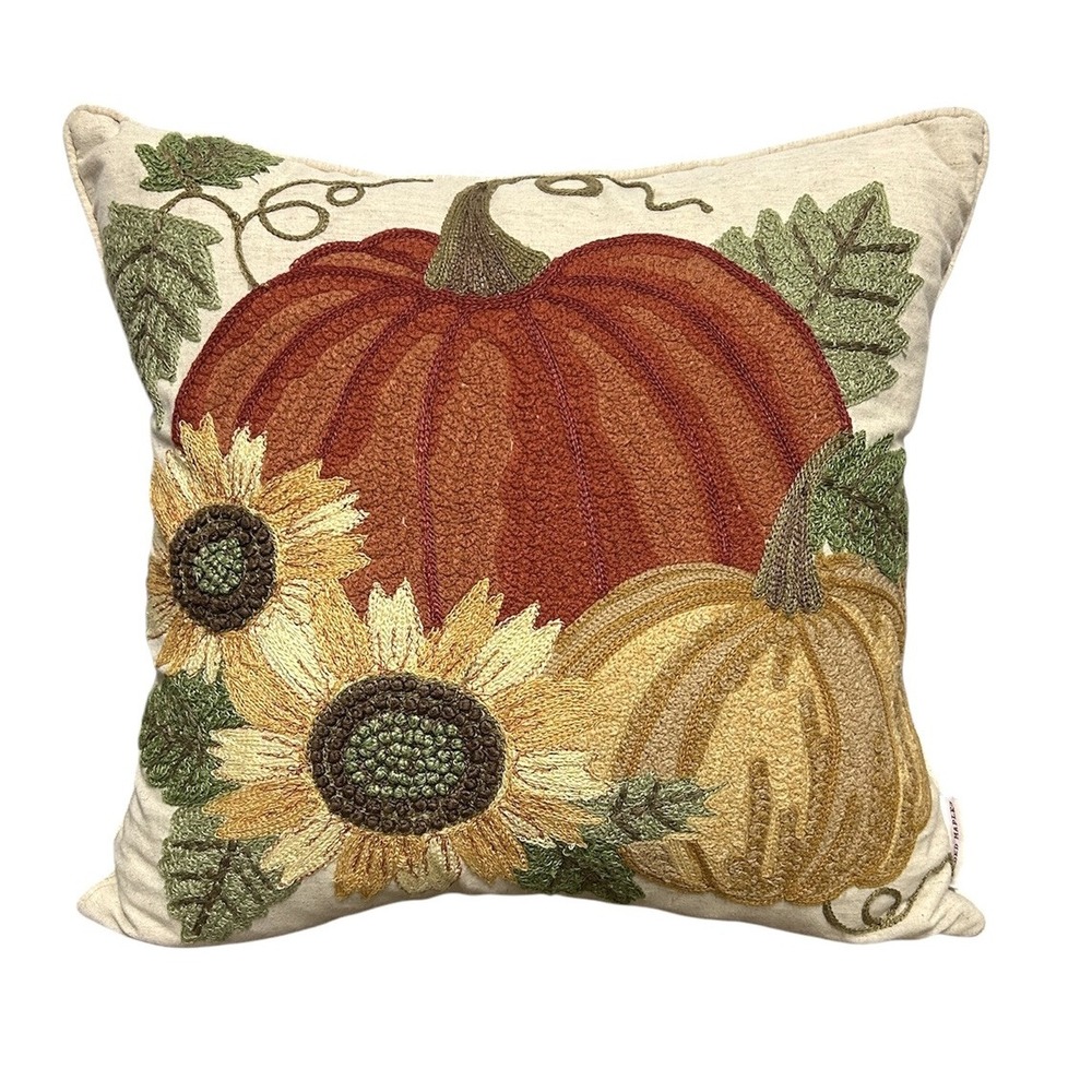 Gilded Maple Embroidered‎ Down Pillow Pumpkin 3D Harvest Fall Autumn 17x17